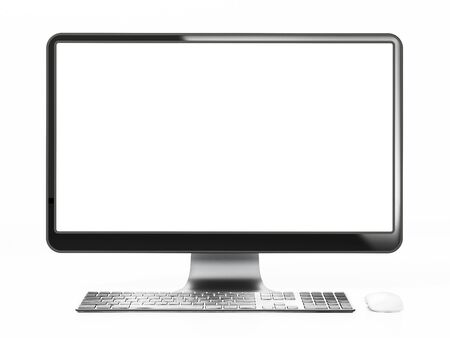 Modern desktop computer with blank screen. 3D illustration.の写真素材