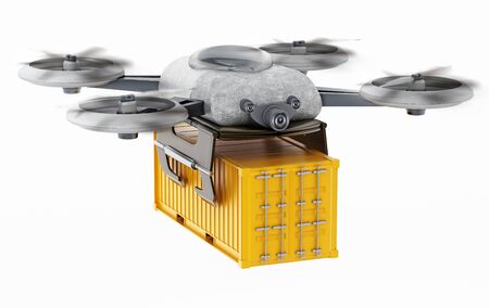 Unmanned drone carrying cargo container. 3D illustration.の写真素材
