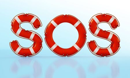 SOS word with life buoys. 3D illustration.の写真素材