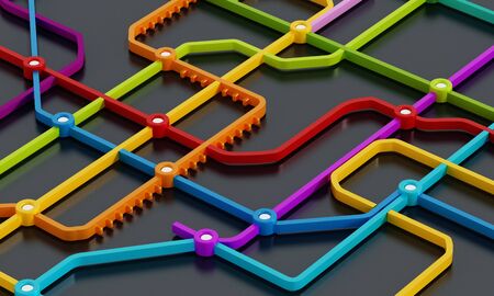Subway map consisting of colorful crossing lines. 3D illustration.の写真素材