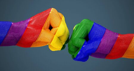 LGBT flag textured human fists. 3D illustration.の写真素材