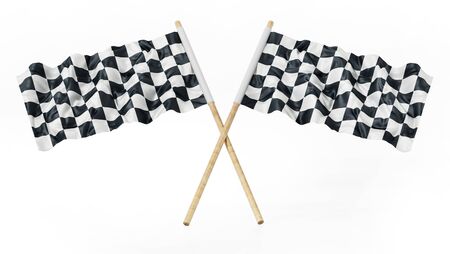 Checkered race flags isolated on white background. 3D illustration.の写真素材