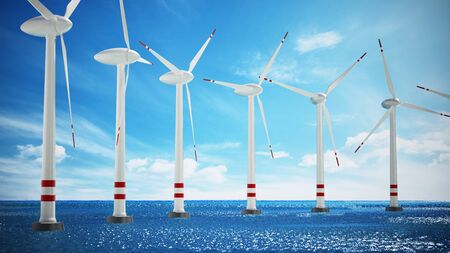 Wind turbine isolated on white background. 3D illustration.