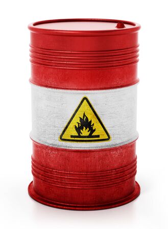 Old barrel with inflammable symbol isolated on white background. 3D illustration.の写真素材