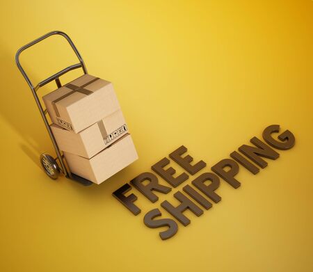 Hand transport truck and free shipping text. 3D illustration.の写真素材