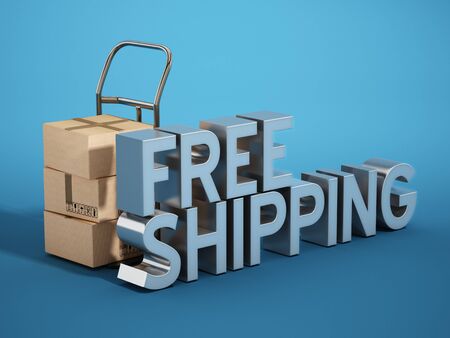 Hand transport truck and free shipping text. 3D illustration.の写真素材