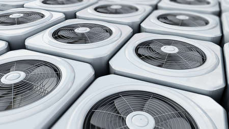 Generic air conditioner units in a row. 3D illustration.の写真素材