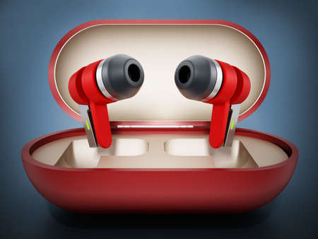 Generic wireless headphones in the box. 3D illustration.