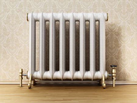 Vintage radiatorstanding next to the wall. 3D illustration.の写真素材