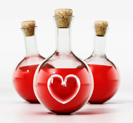 Health potions with a hearth icon isolated on white background. 3D illustration.の写真素材