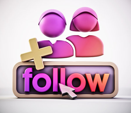 Follow button and generic follower icons. 3D illustration.の写真素材