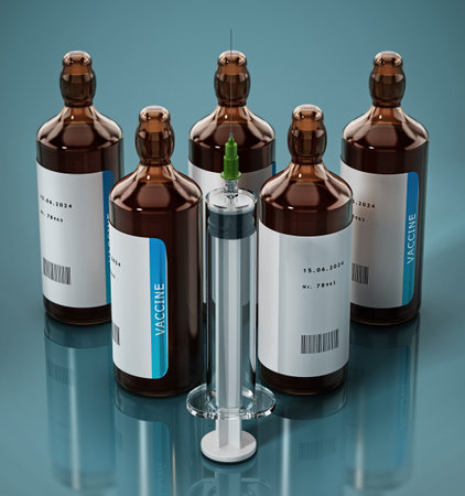Generic Covid-19 vaccines and syringe. 3D illustration.の写真素材