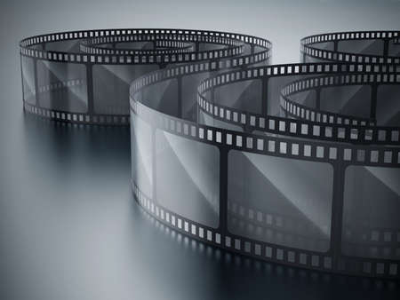 Vintage filmstrip on dark background. 3D illustration.