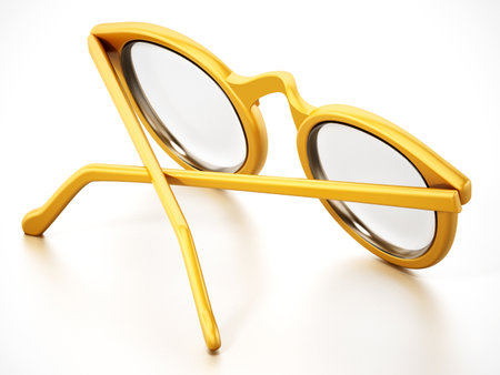 Round yellow eyeglasses isolated on white background. 3D illustration.の写真素材