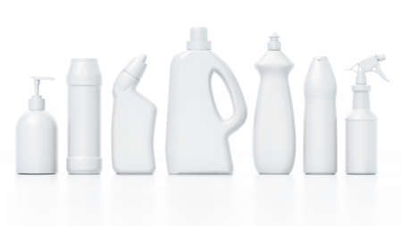 Blank cleaning product packages isolated on white background. 3D illustration.の写真素材