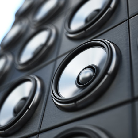 Group of black and silver loudspeaker.の写真素材