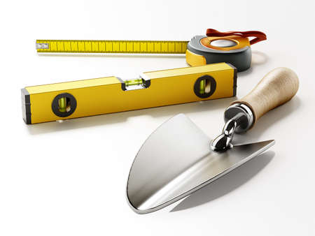 Construction tools isolated on white background. 3D illustration.