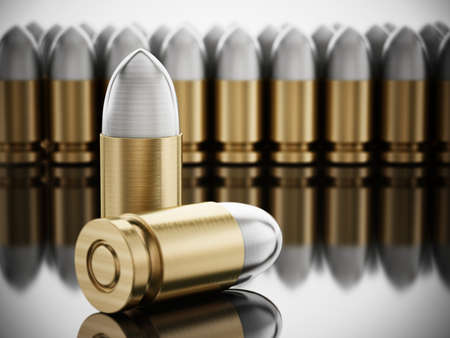 Stack of generic bullets with reflection. 3D illustration.