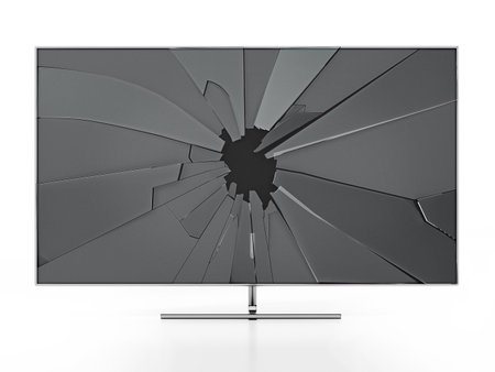 LCD TV with shattered screen isolated on white background. 3D illustration.の写真素材