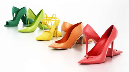Set of various women's shoes isolated on white background. 3D illustration.の写真素材