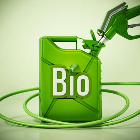 Bio word on green gas tank and gas pump. 3D illustration.の写真素材