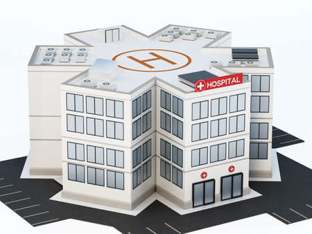 Generic hospital building isolated on white background. 3D illustration.の写真素材