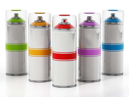 Colorful spray cans isolated on white background. 3D illustration.