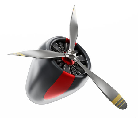 Vintage airplane propeller isolated on white background. 3D illustration.