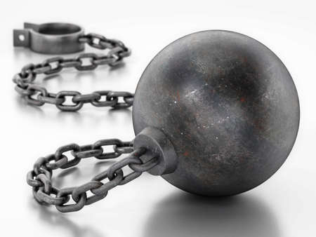 Ball and chain isolated on white background. 3D illustration.の写真素材