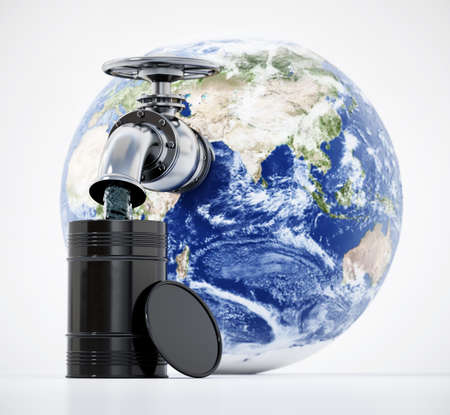 Faucet formed with gas pipes sucking crude oil inside the earth. 3D illustration.