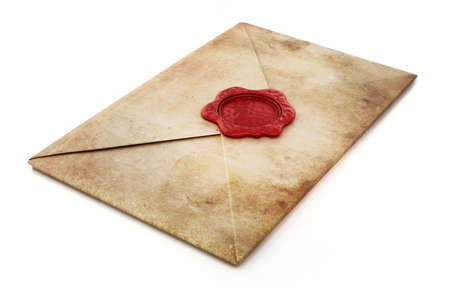 Sealed old enveloppe isolated on white background. 3D illustration.の写真素材