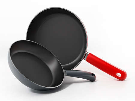 Frying pans isolated on white background. 3D illustration.の写真素材