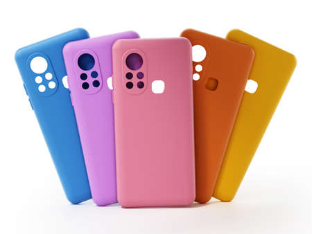 Silicone smartphone covers isolated on white background. 3D illustration.