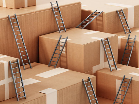 Cargo boxes connected with ladders. 3D illustration.の写真素材