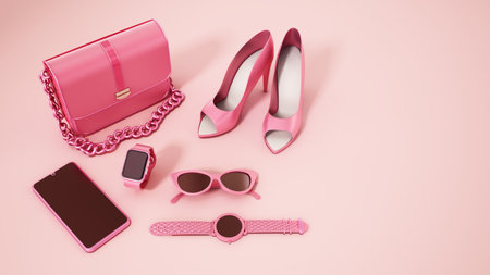Set of trendy women's accessories. 3D illustration.の写真素材
