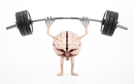 Brain lifting barbell weights. Mental training concept. 3D illustration.の写真素材