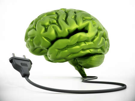 Human brain with electric plug. 3D illustration.