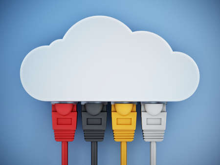 Colorful network cables connected to the cloud shape. 3D illustration.