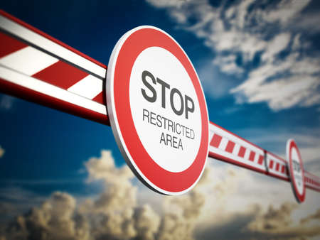 Gate barrier system with stop sign. 3D illustration.の写真素材