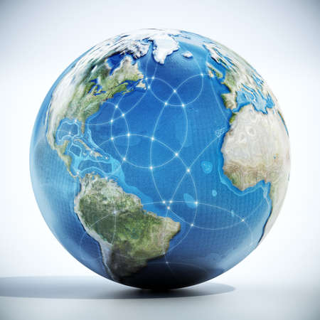 Earth with intersecting circles isolated on white background. 3D illustration.の写真素材