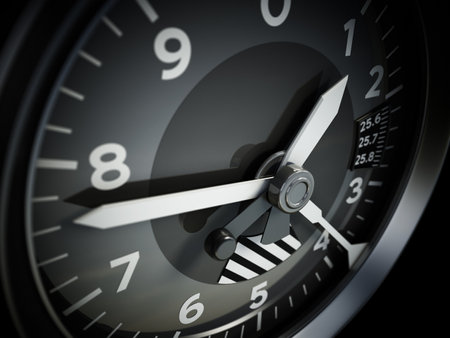 Vintage airplane altimeter detail. 3D illustration.