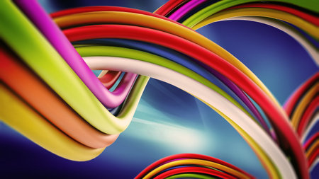 Abstract background with moving curly shapes.3D illustration.