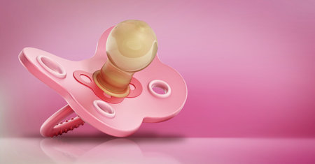 Pink baby pacifier isolated on pink background. 3D illustration.の写真素材