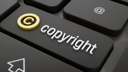 Copyright sign and text on black keyboard key. 3D illustration.の写真素材