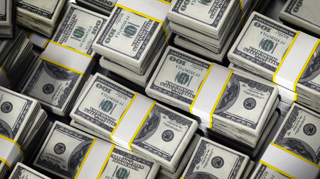 100 Dollar lots stack money background. 3D illustration