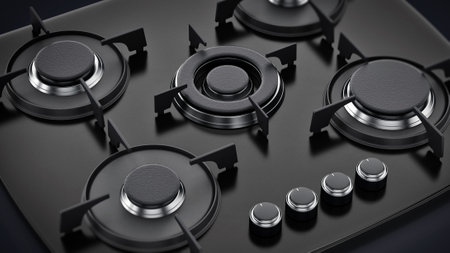 Modern black gas stove. 3D illustration.