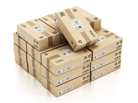 Stack of cardboard parcel cardboard packages. 3D illustration.の写真素材