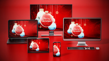 Christmas baubles background on smart TV, monitor, tablet computer, PC, smartphone and laptop...