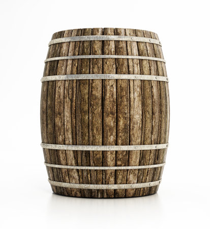 Wooden barrel isolated on white background. 3D illustration.の写真素材