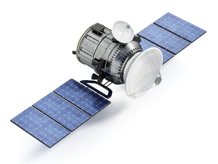 Communications satellite isolated on white background. 3D illustration.の写真素材